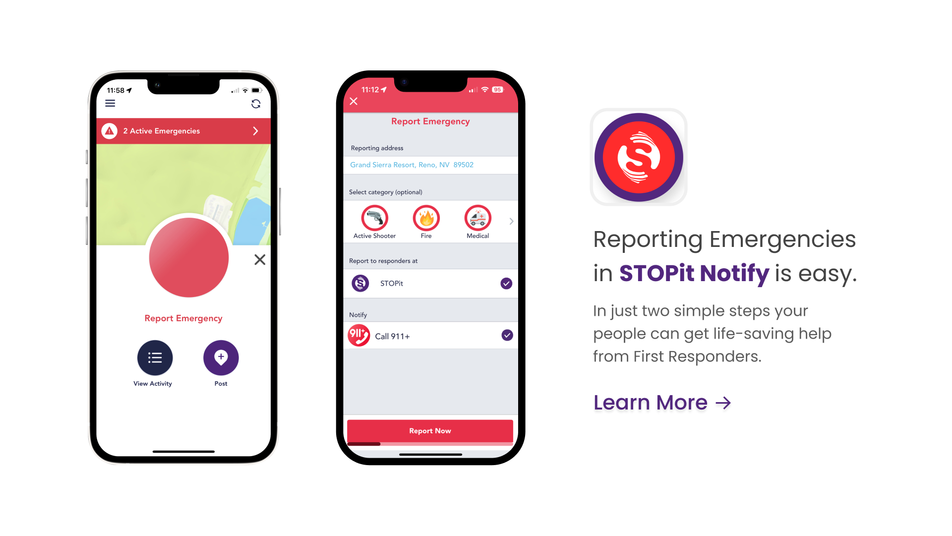 Reporting Emergencies in STOPit Notify is easy